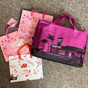 Trader Joe’s Purple Insulated Bag & 3 Reusable Christmas / Holiday Tote Bags